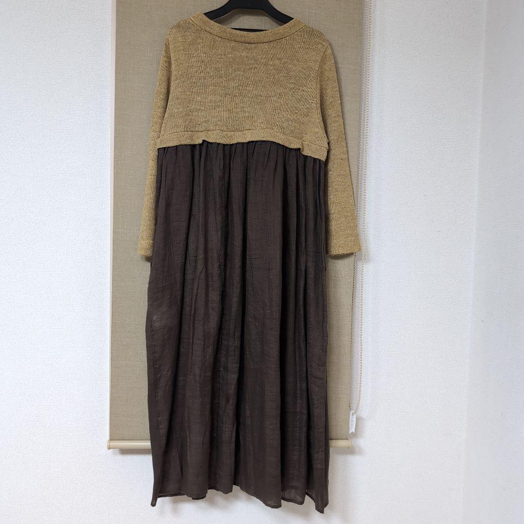 1/27限定セール✨️45R✨️新品✨️草木染めクバの切り替えドレスワンピース