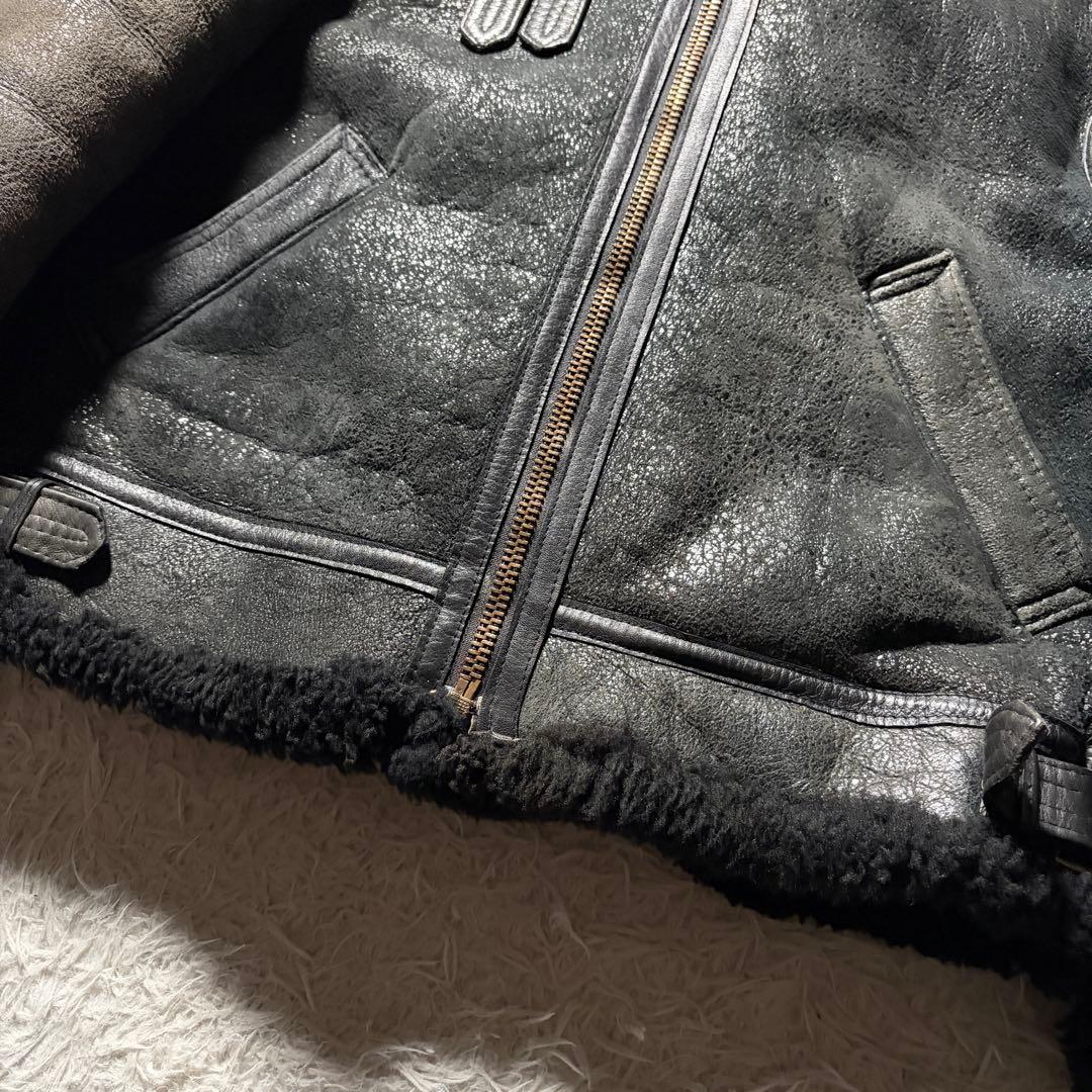 【米国製】AVIREX フライトジャケット ムートン　羊革　ボア　ブラック　40