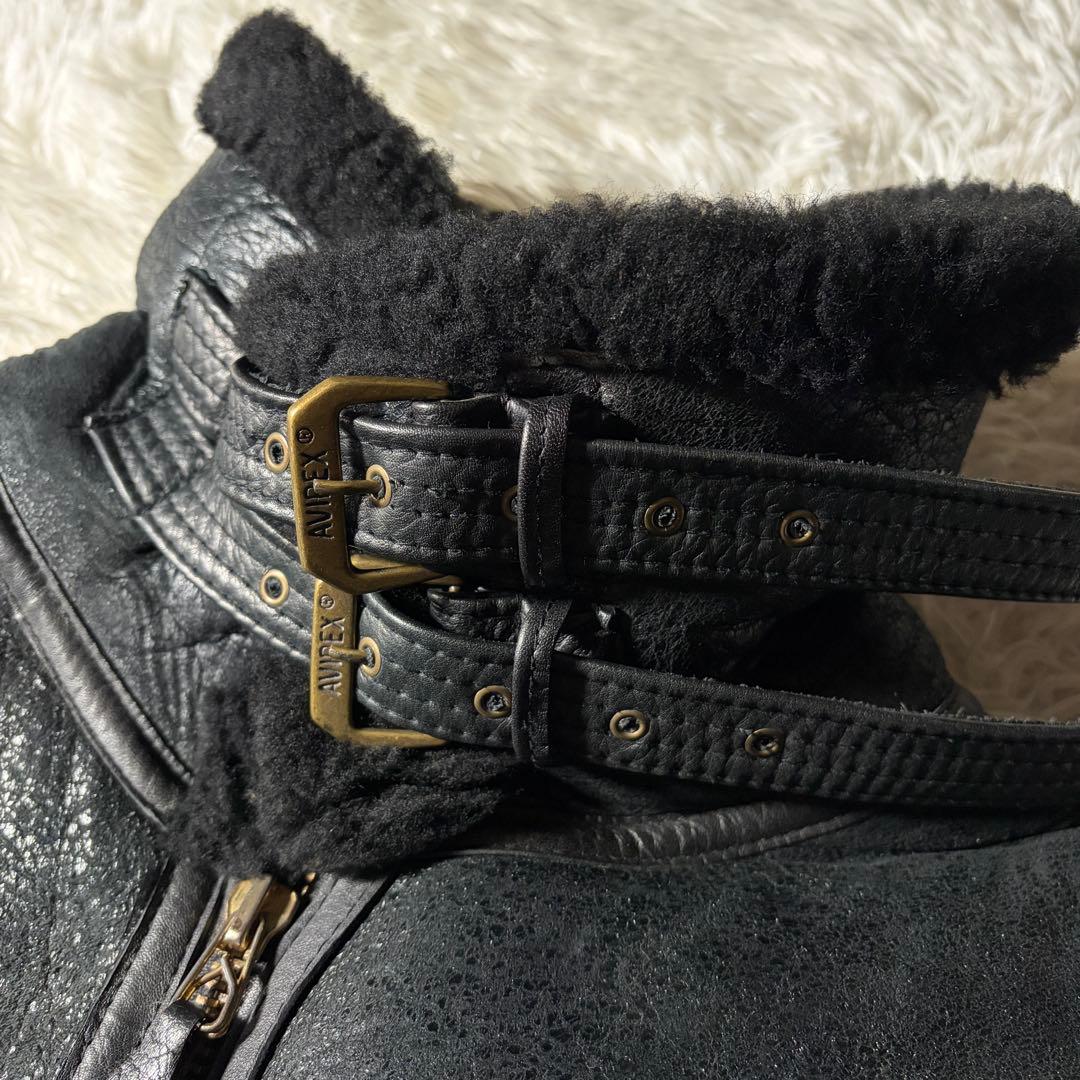 【米国製】AVIREX フライトジャケット ムートン　羊革　ボア　ブラック　40