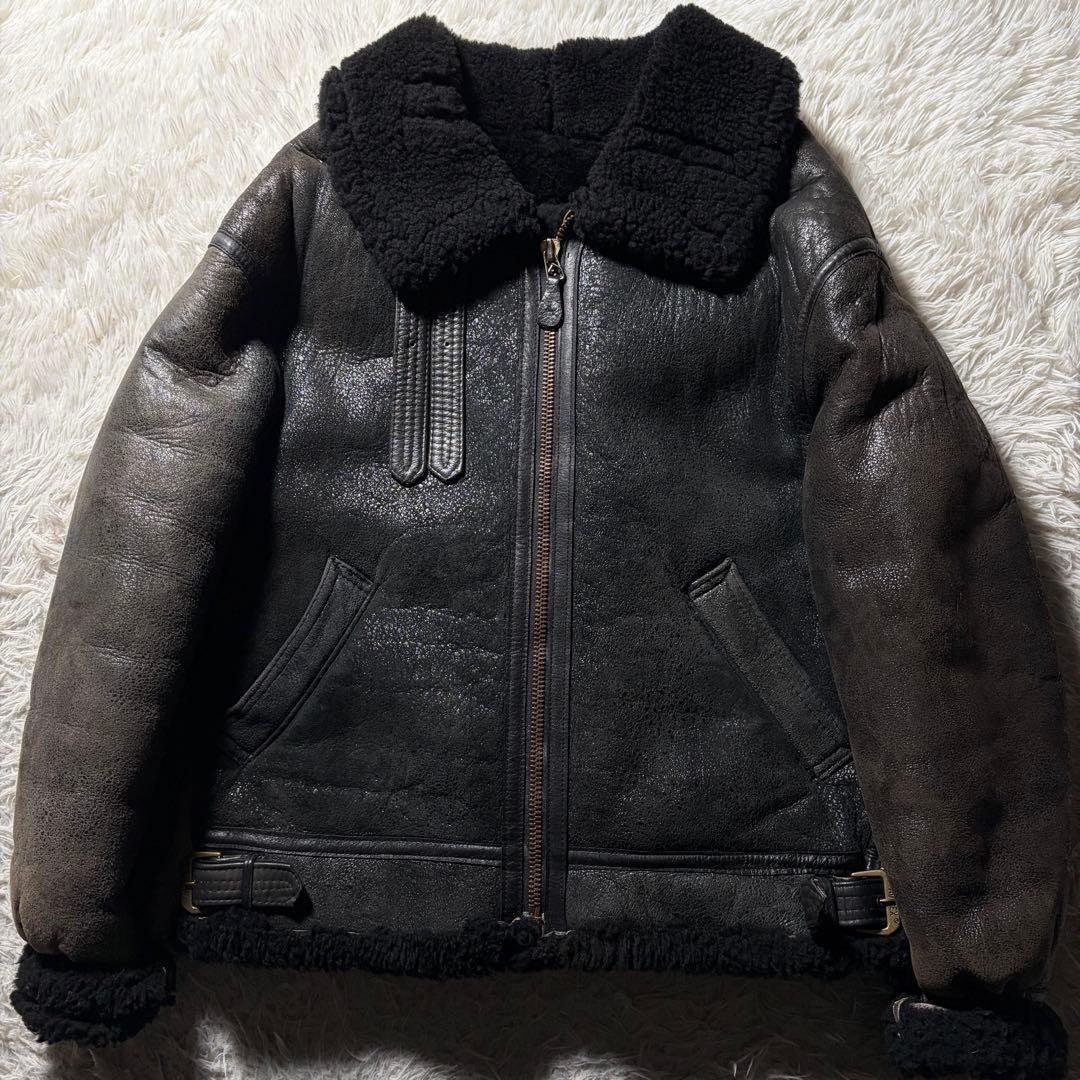 【米国製】AVIREX フライトジャケット ムートン　羊革　ボア　ブラック　40