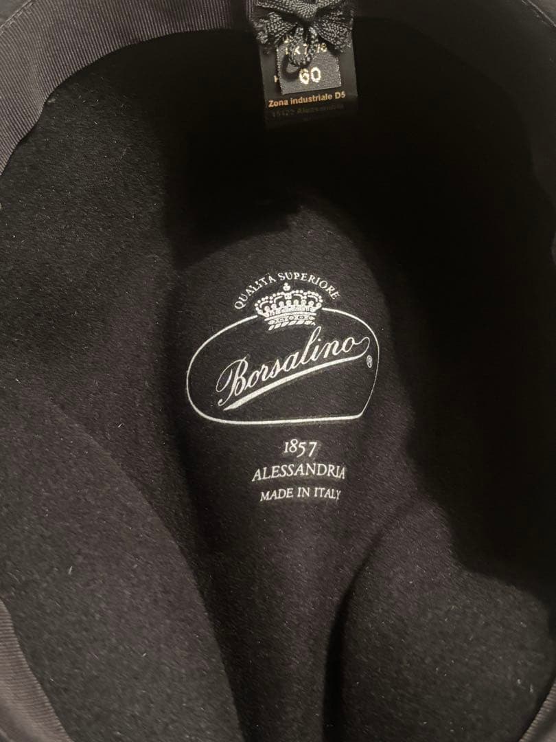 ボルサリーノ 黒ウールフェルトハット・フェドーラスタイル