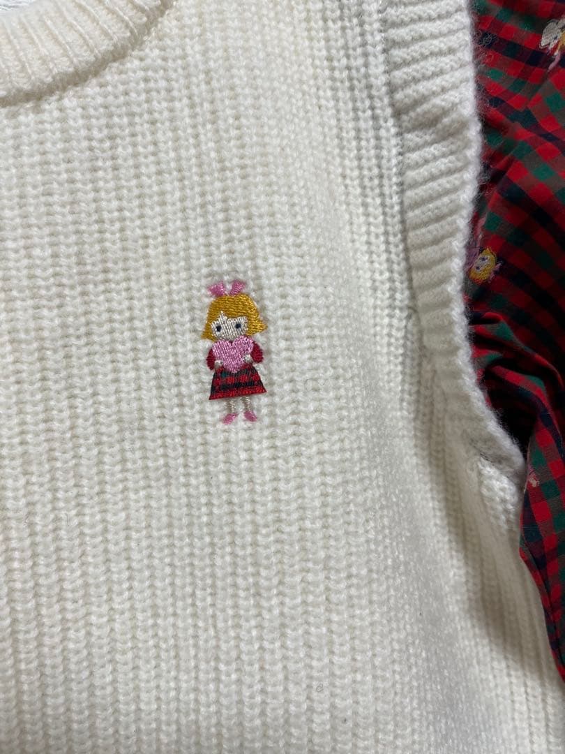 【試着のみ】familiar ファミリア チェック ベスト風 ワンピース 110