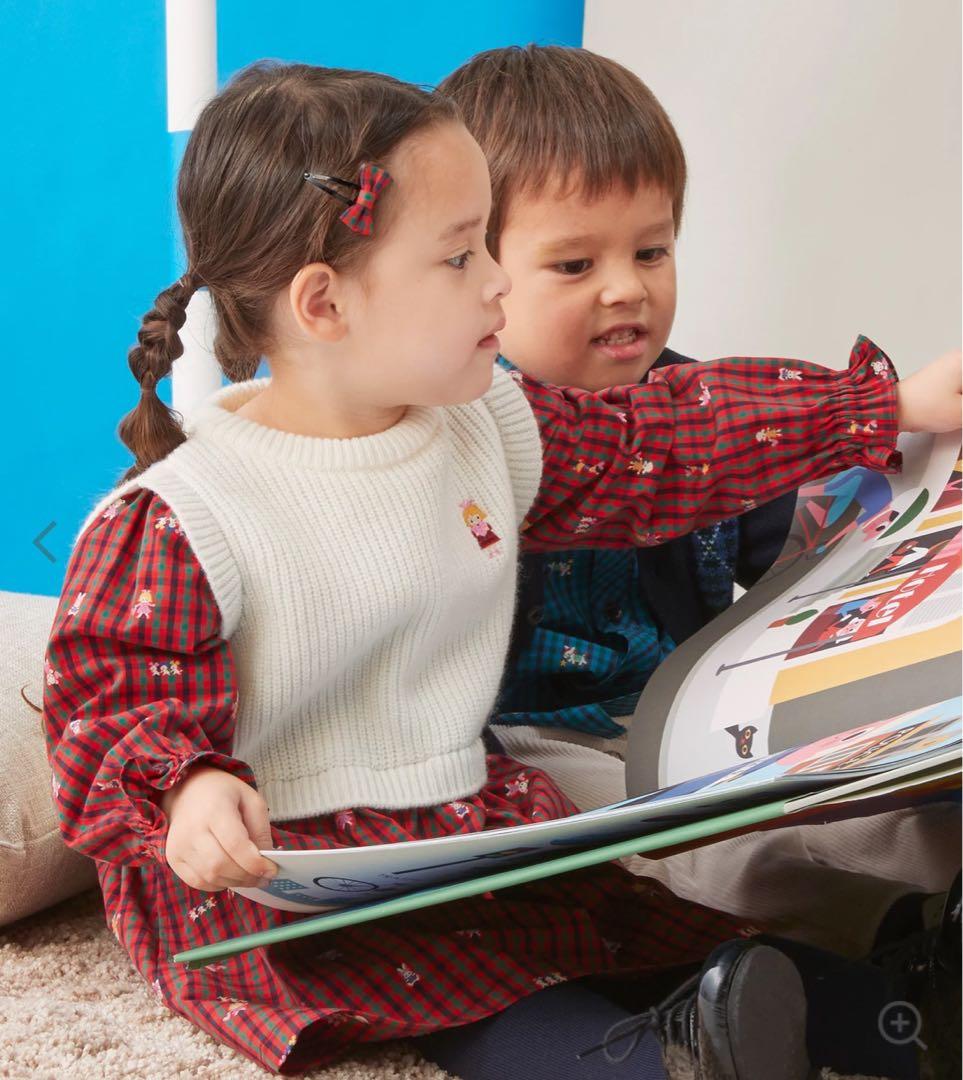 【試着のみ】familiar ファミリア チェック ベスト風 ワンピース 110