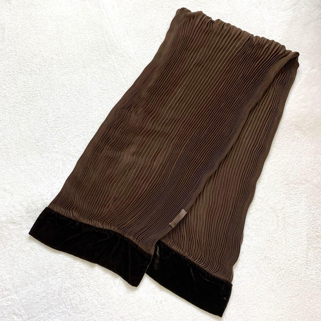 LOEWE ロエベ　ウールマフラー　プリーツ　ベロア　ブラウン　ウール100