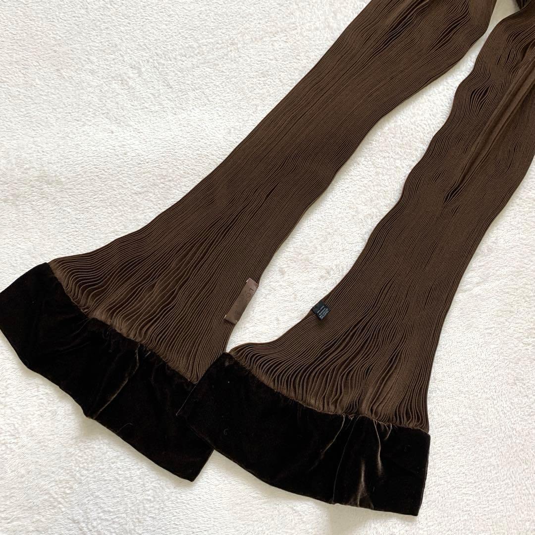 LOEWE ロエベ　ウールマフラー　プリーツ　ベロア　ブラウン　ウール100