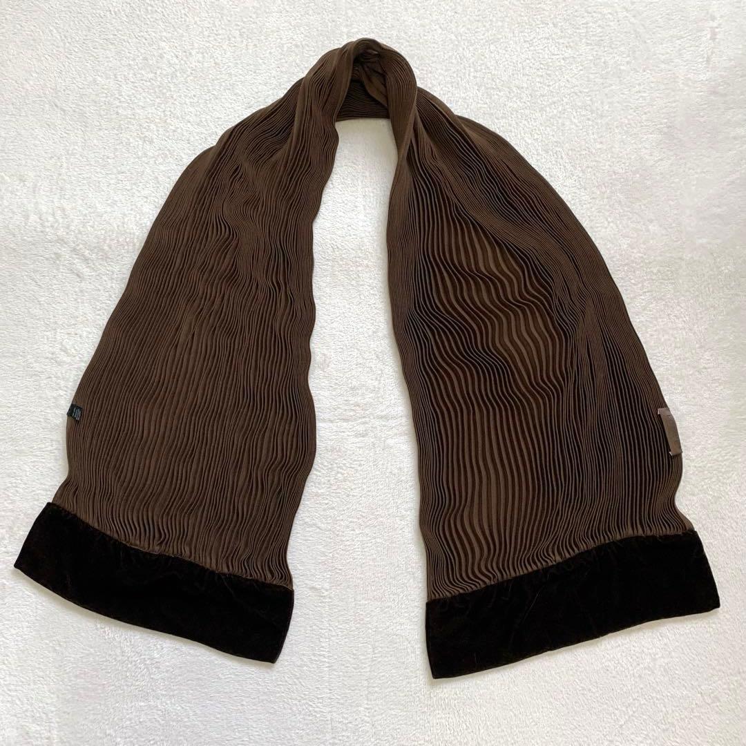 LOEWE ロエベ　ウールマフラー　プリーツ　ベロア　ブラウン　ウール100