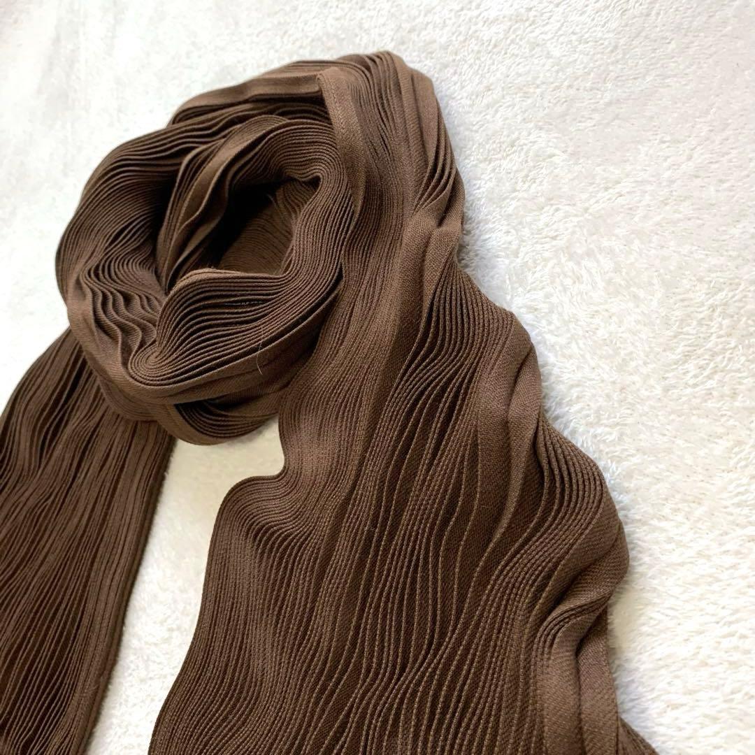 LOEWE ロエベ　ウールマフラー　プリーツ　ベロア　ブラウン　ウール100