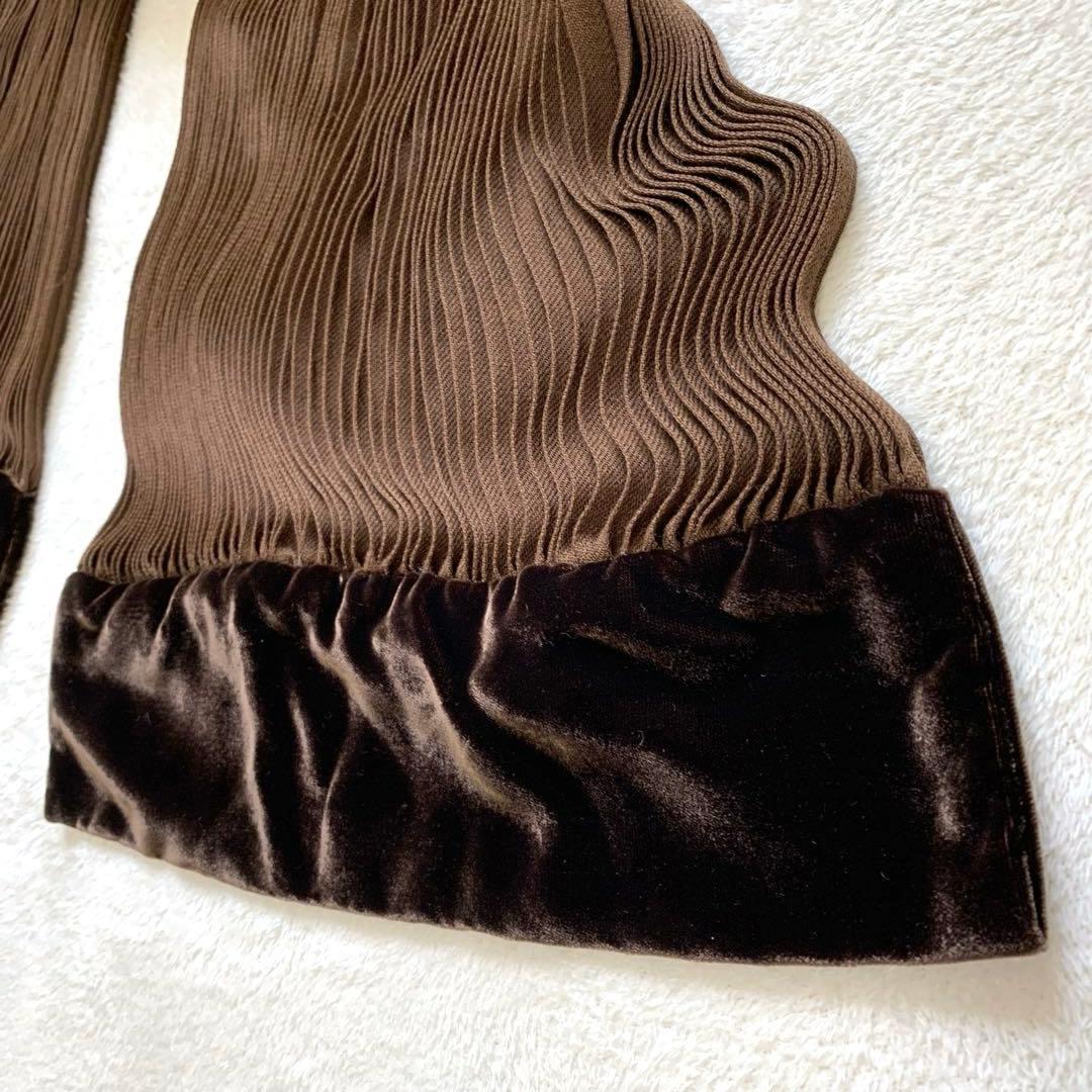 LOEWE ロエベ　ウールマフラー　プリーツ　ベロア　ブラウン　ウール100