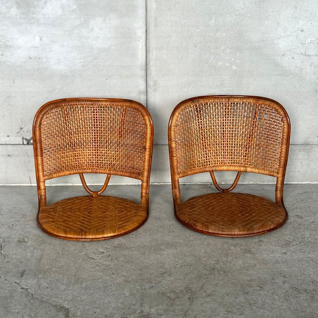 ꧁オールドラタン꧂籐ラタンフレーム 座椅子 ナチュラル天然素材　2脚セット