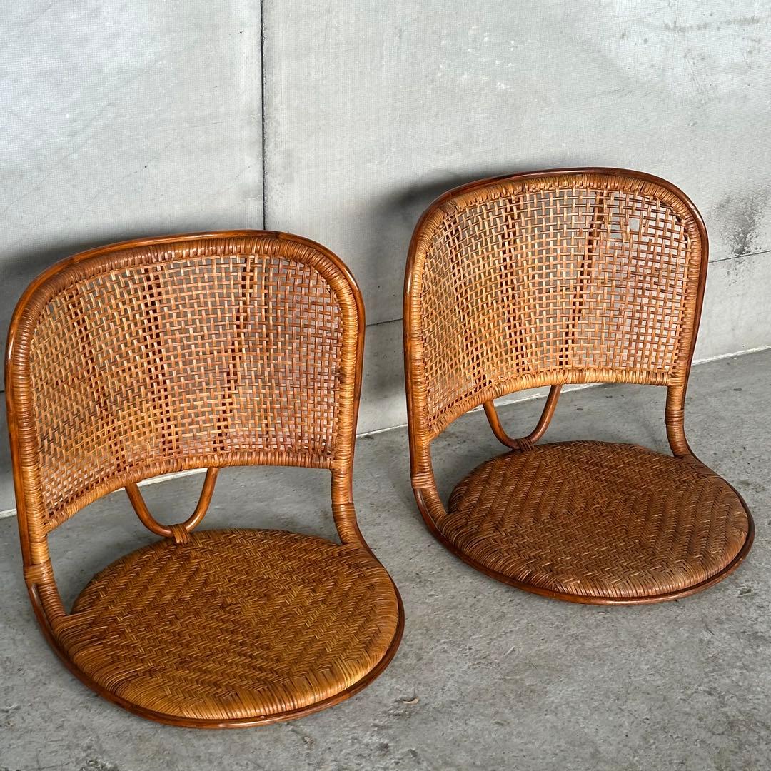 ꧁オールドラタン꧂籐ラタンフレーム 座椅子 ナチュラル天然素材　2脚セット