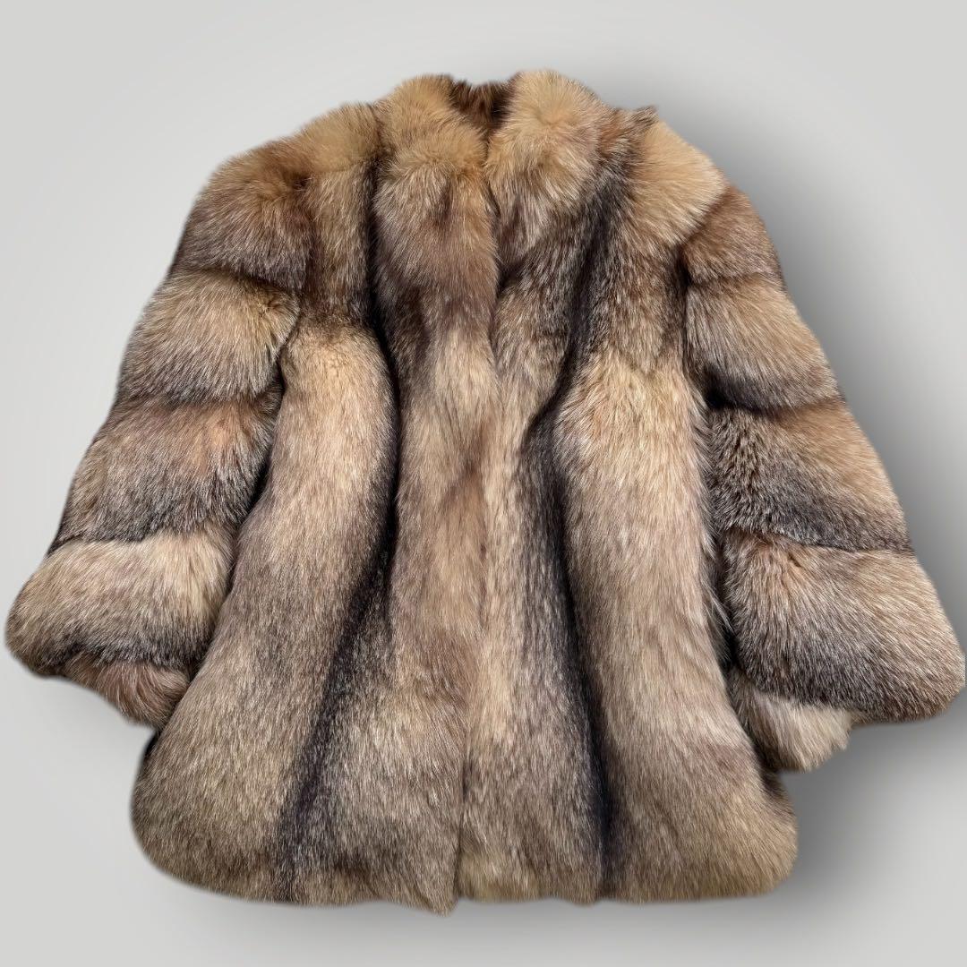 本毛皮☆ブルーフロストフォックス FOX ファーコート 肉厚◎ ボリューム◎