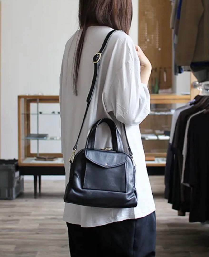 Ense（アンサ） 2way boston S レザー ミニバッグ ブラック