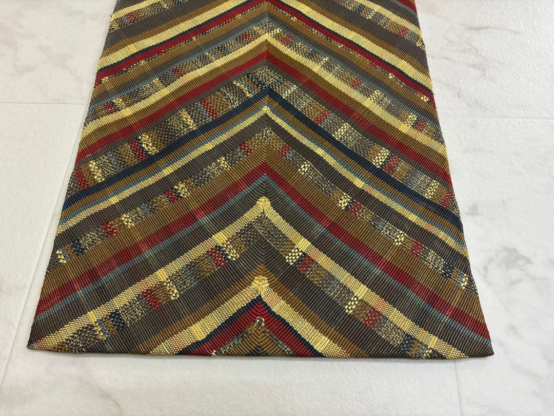 袋帯 全通 組織 西陣 ひなや 変わり間道 金糸 チェック柄 逸品