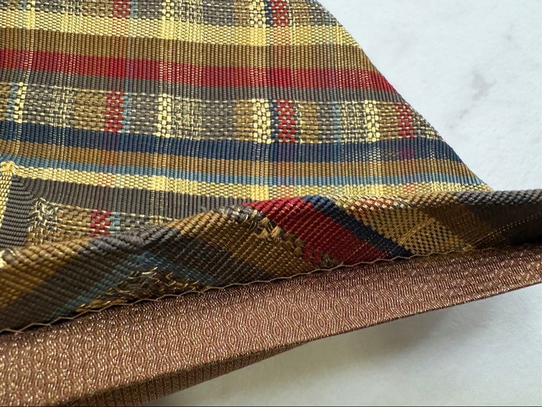 袋帯 全通 組織 西陣 ひなや 変わり間道 金糸 チェック柄 逸品