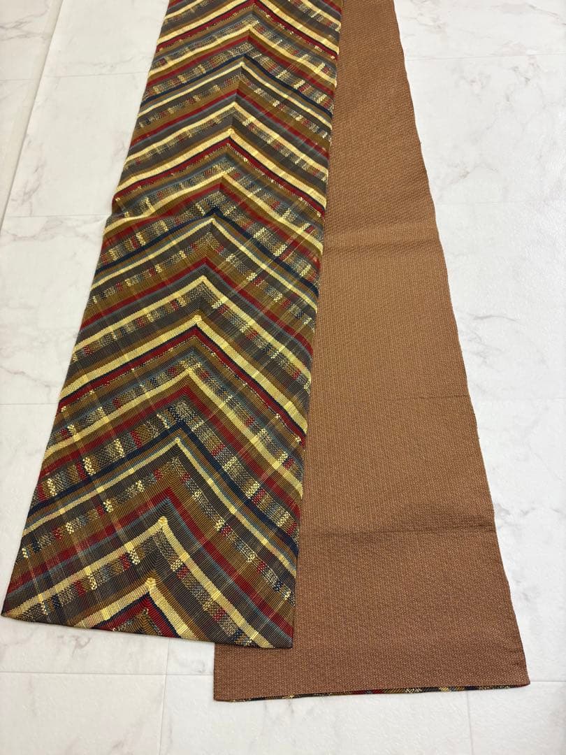 袋帯 全通 組織 西陣 ひなや 変わり間道 金糸 チェック柄 逸品