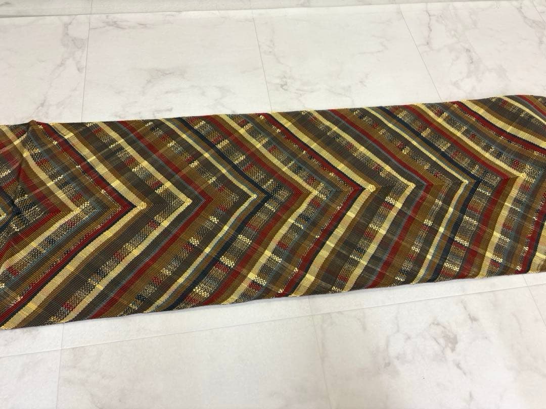 袋帯 全通 組織 西陣 ひなや 変わり間道 金糸 チェック柄 逸品