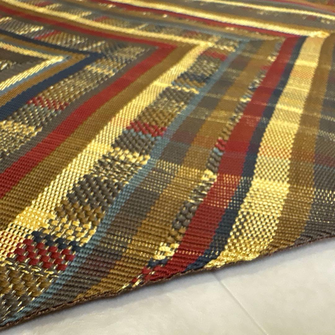 袋帯 全通 組織 西陣 ひなや 変わり間道 金糸 チェック柄 逸品