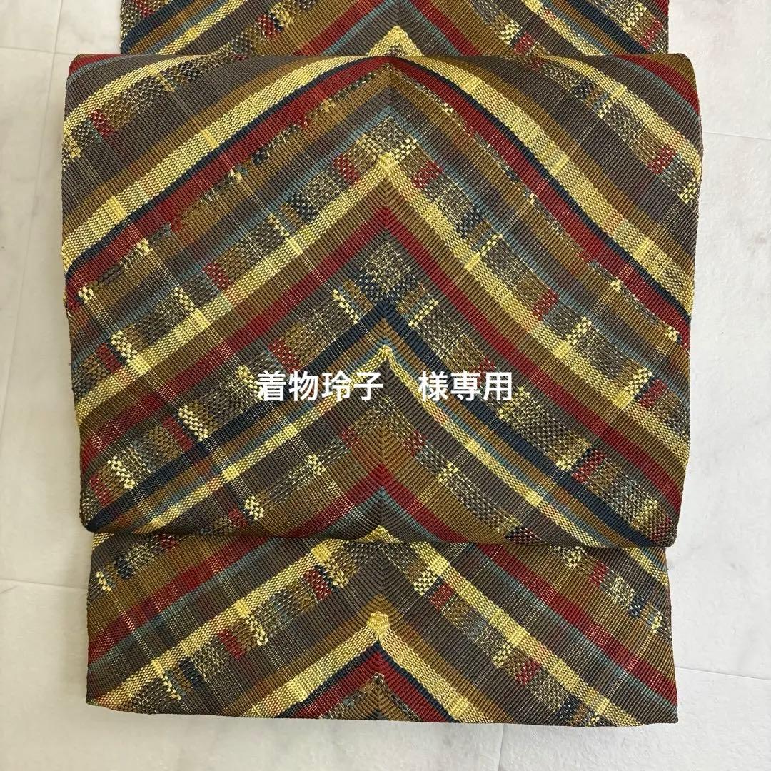 袋帯 全通 組織 西陣 ひなや 変わり間道 金糸 チェック柄 逸品