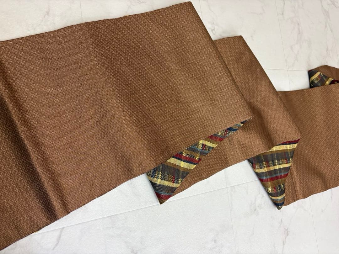 袋帯 全通 組織 西陣 ひなや 変わり間道 金糸 チェック柄 逸品