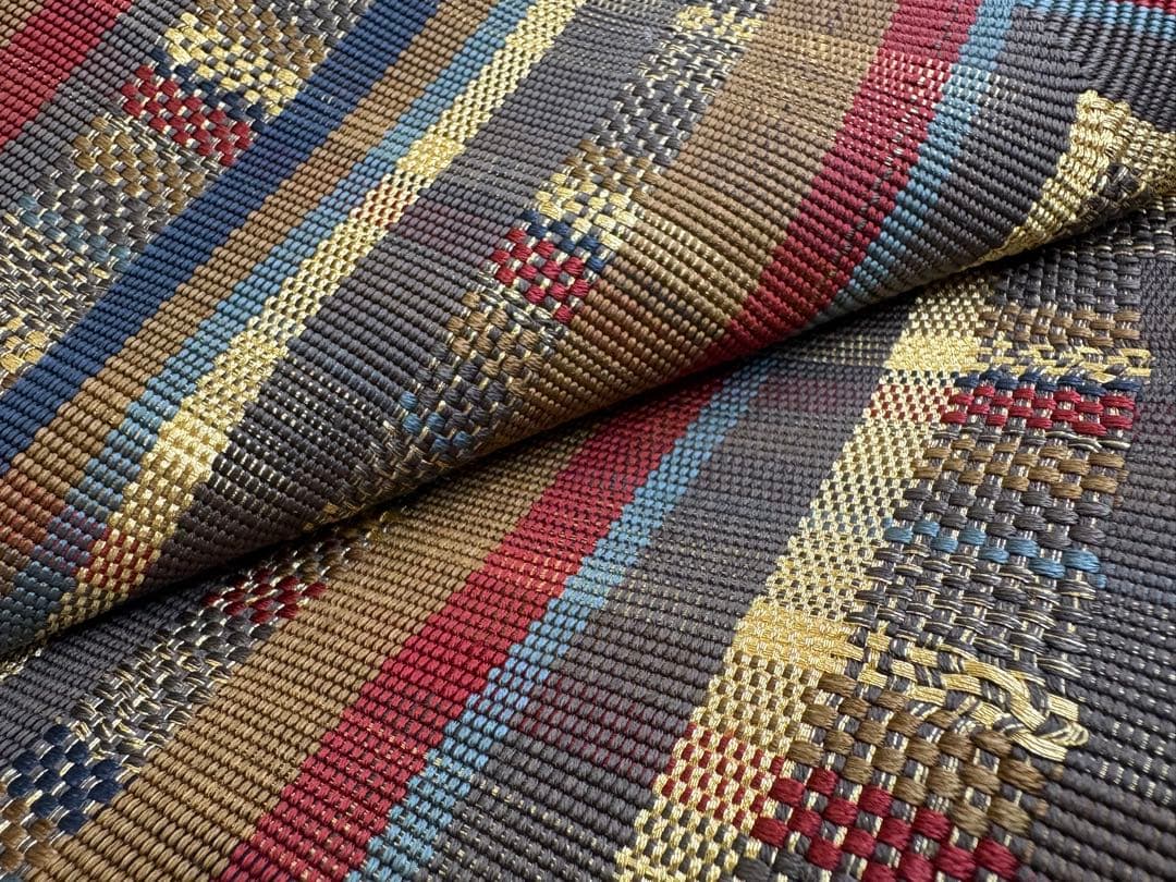 袋帯 全通 組織 西陣 ひなや 変わり間道 金糸 チェック柄 逸品