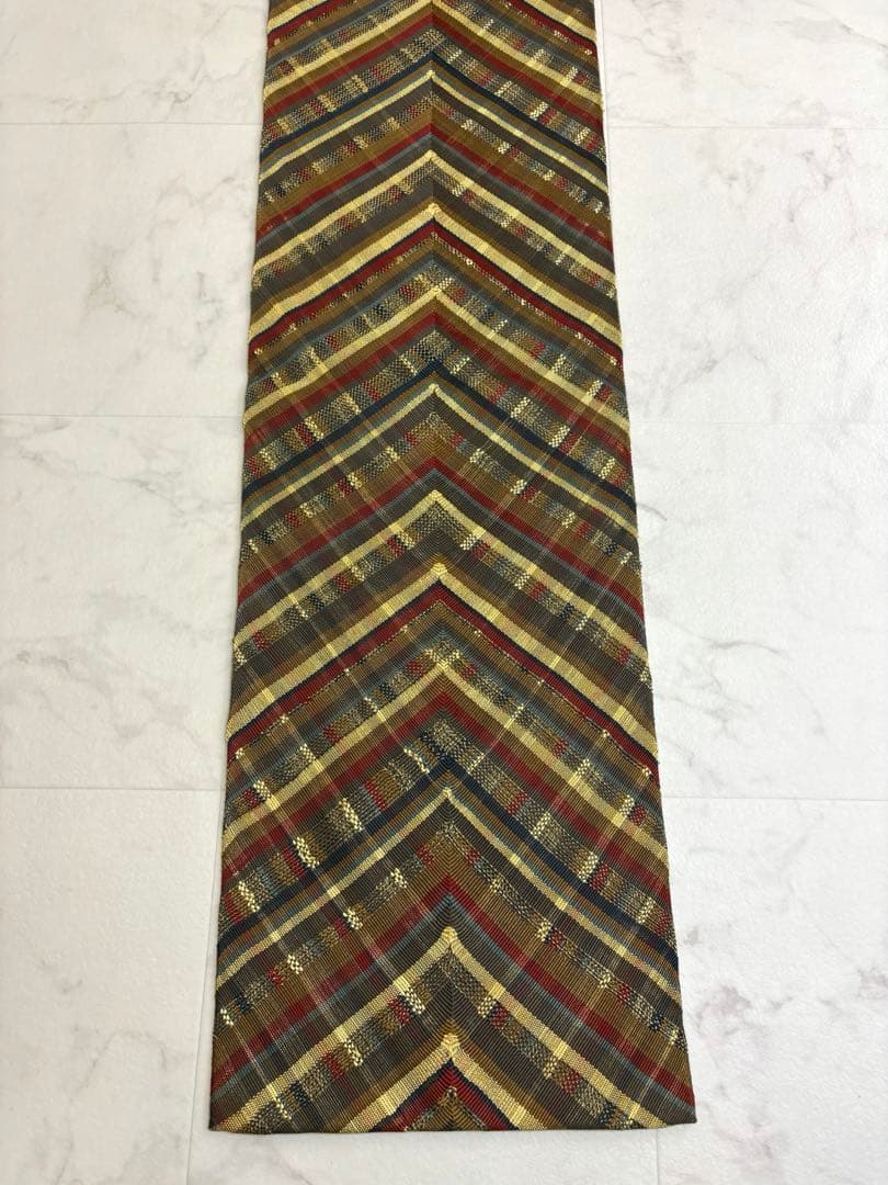 袋帯 全通 組織 西陣 ひなや 変わり間道 金糸 チェック柄 逸品