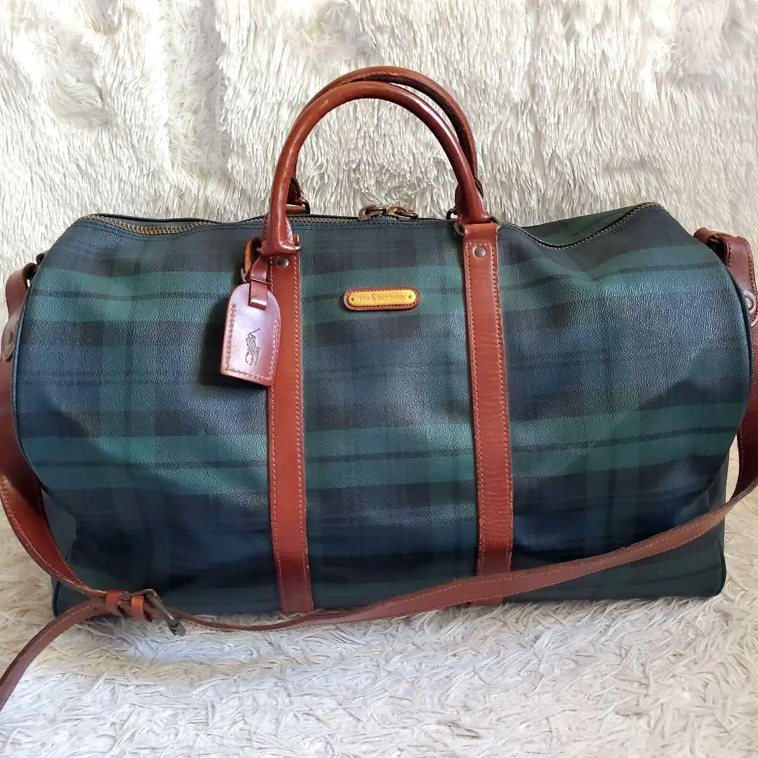 希少 ポロラルフローレン PVC レザー 大容量ボストンバッグ ブラックウォッチ
