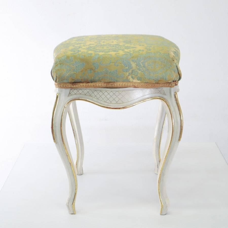 イタリア製 猫脚 スツール 金彩 ホワイトフレーム ロココ調 アンティーク調