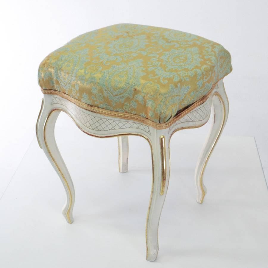 イタリア製 猫脚 スツール 金彩 ホワイトフレーム ロココ調 アンティーク調