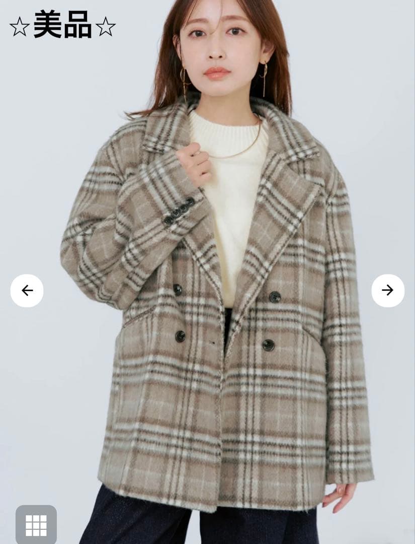 【美品】COHINA ウールシャギーチェックダブルコート