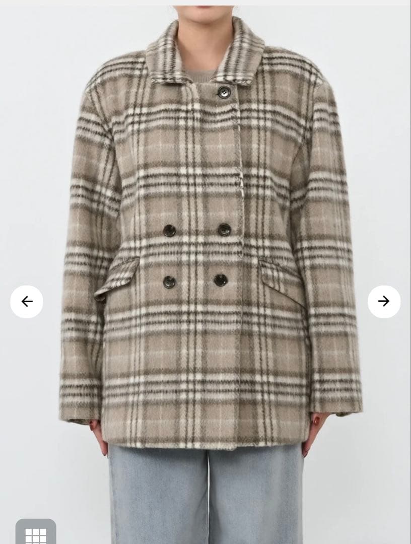 【美品】COHINA ウールシャギーチェックダブルコート