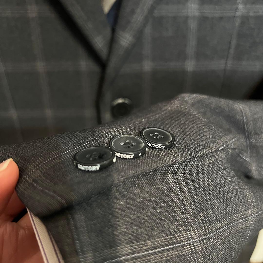 【美品】式典用170 墨黒グレーチェック　ワンダーファクトリー 卒服5点セット