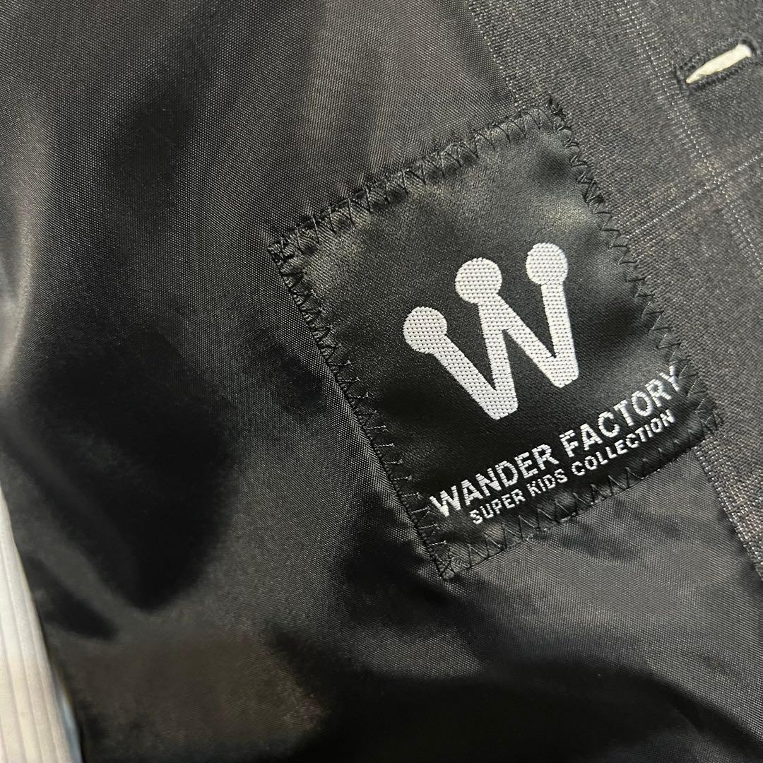 【美品】式典用170 墨黒グレーチェック　ワンダーファクトリー 卒服5点セット