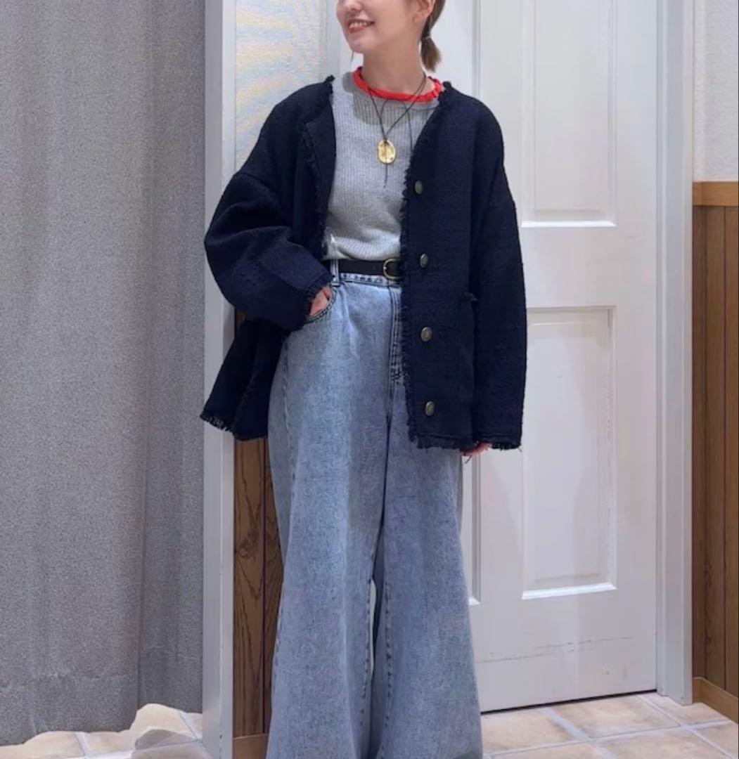 もも♡スタジオクリップ★新品★ドルマンツイードジャケット★ネイビー