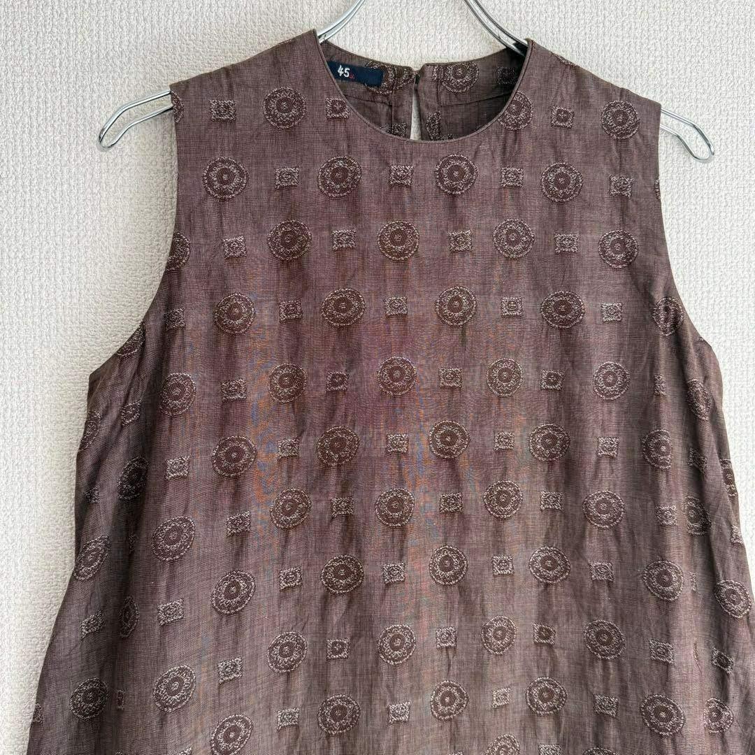 【極美品】45R ワンピース ジャガード 刺繍 ドレス