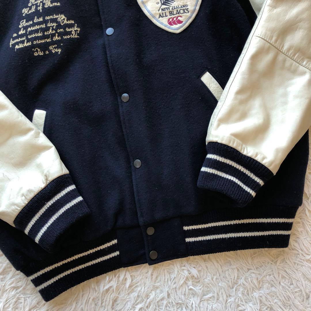 【超希少サイズ XL】カンタベリー　スタジャン　袖レザー　刺繍　オールブラックス