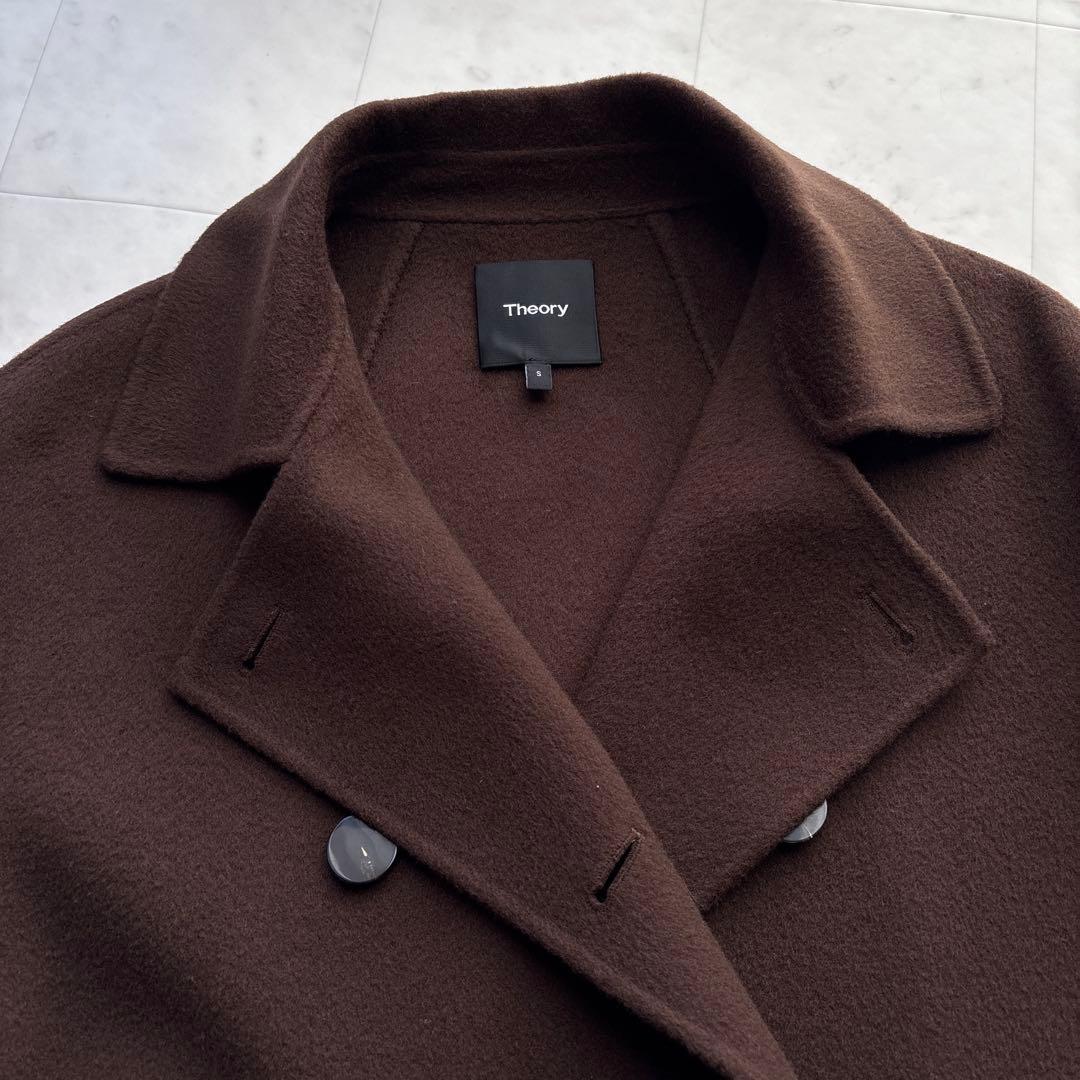 セオリー ウールカシミヤ Pコート 茶 ブラウン アウター ダブルフェイス