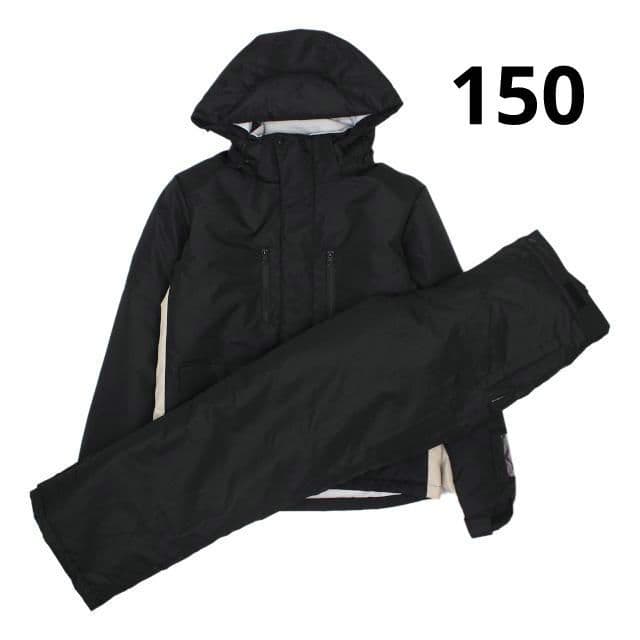 スキーウェア 男の子 ジュニア 上下セット サイズ調整 超撥水 ブラック 150