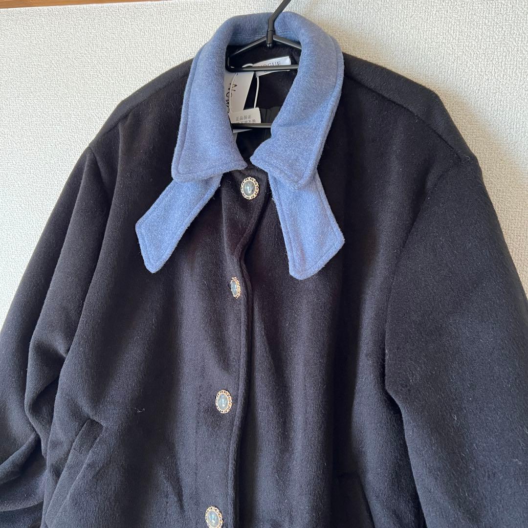 kuose ボウカラーコート　リボンカラーコート　配色　バイカラー　水色　黒