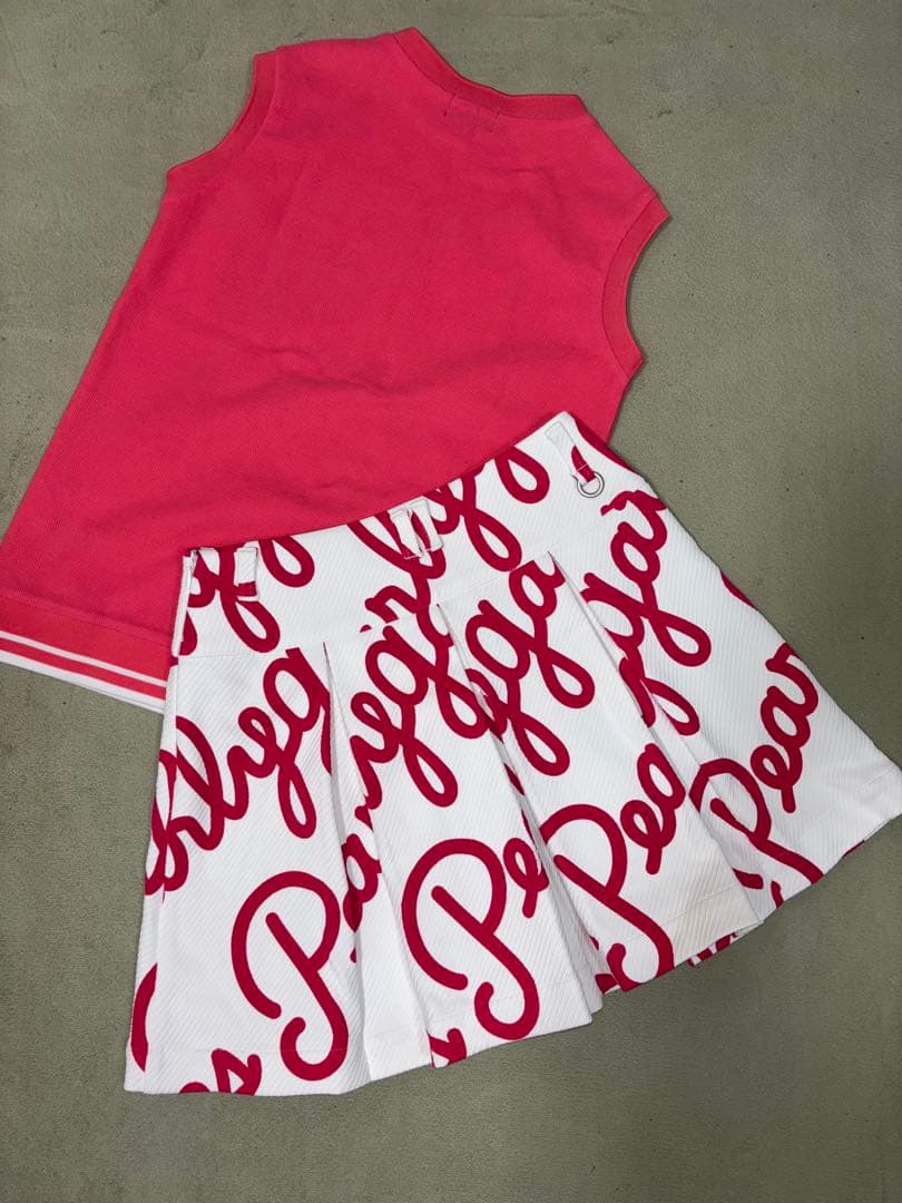 （美品）パーリーゲイツ 、筆記体ロゴグラフィック柄、セットアップ、サイズ0