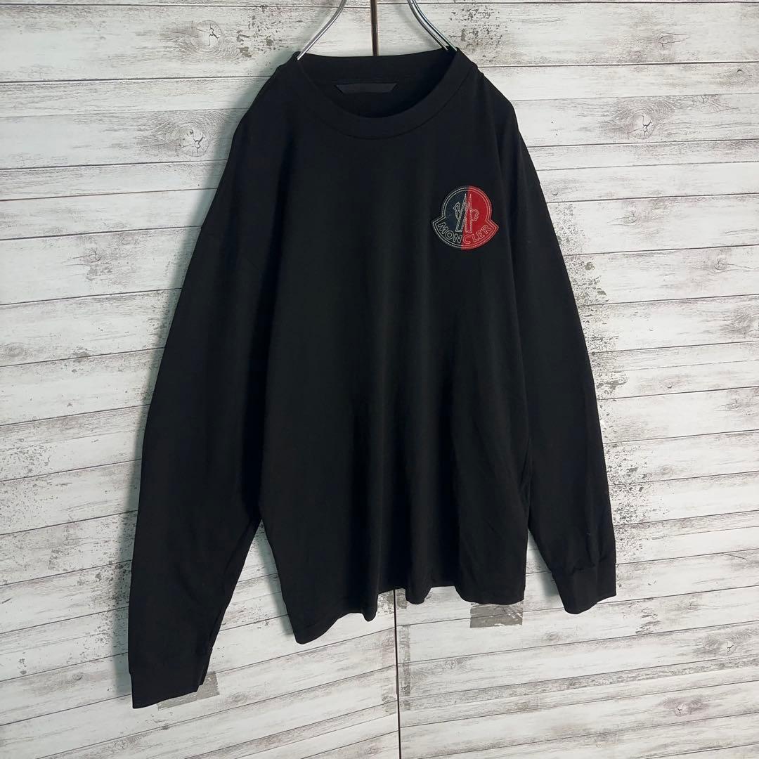 12081【美品・QR鑑定済】モンクレール　パッチロゴ長袖tシャツ　近年モデル黒