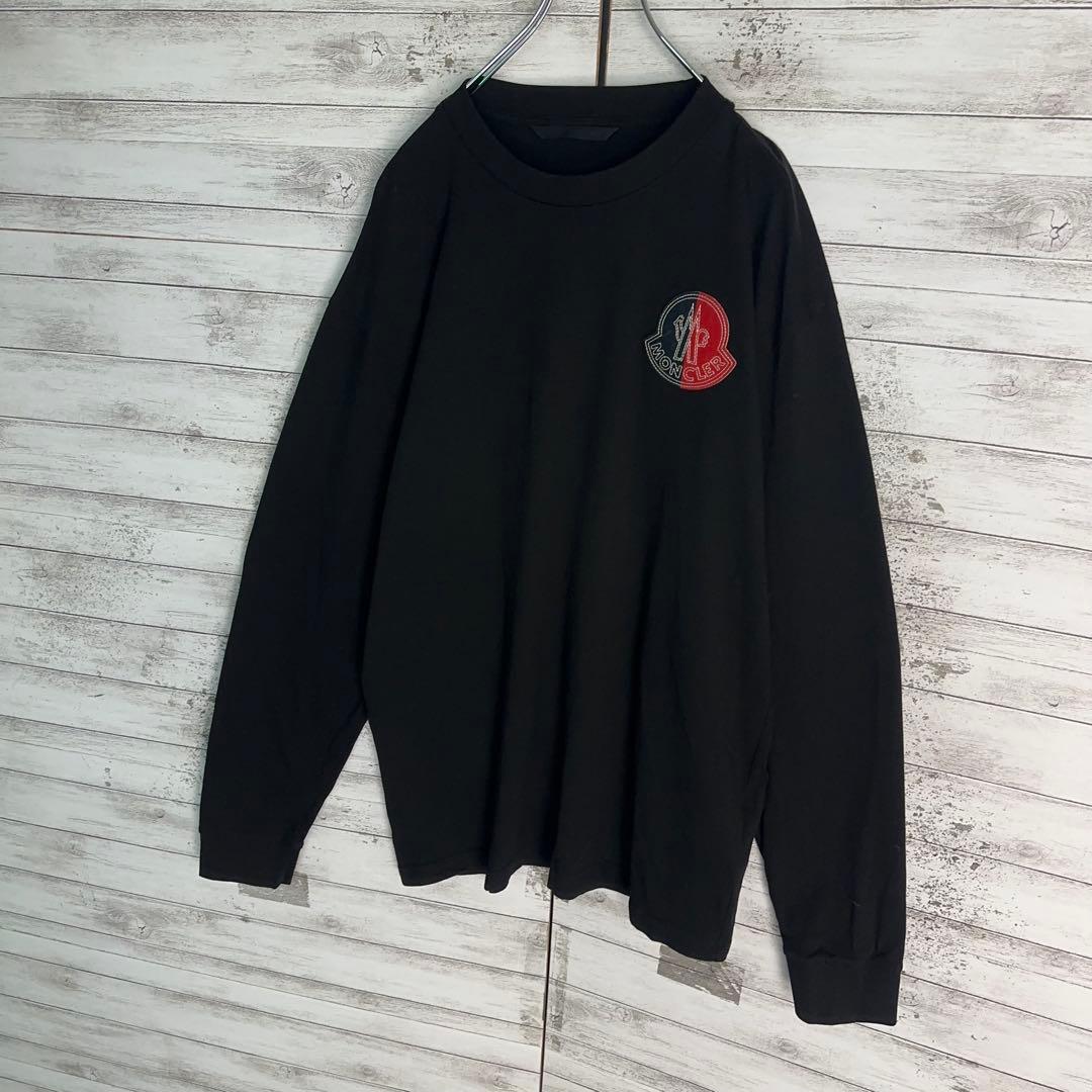 12081【美品・QR鑑定済】モンクレール　パッチロゴ長袖tシャツ　近年モデル黒