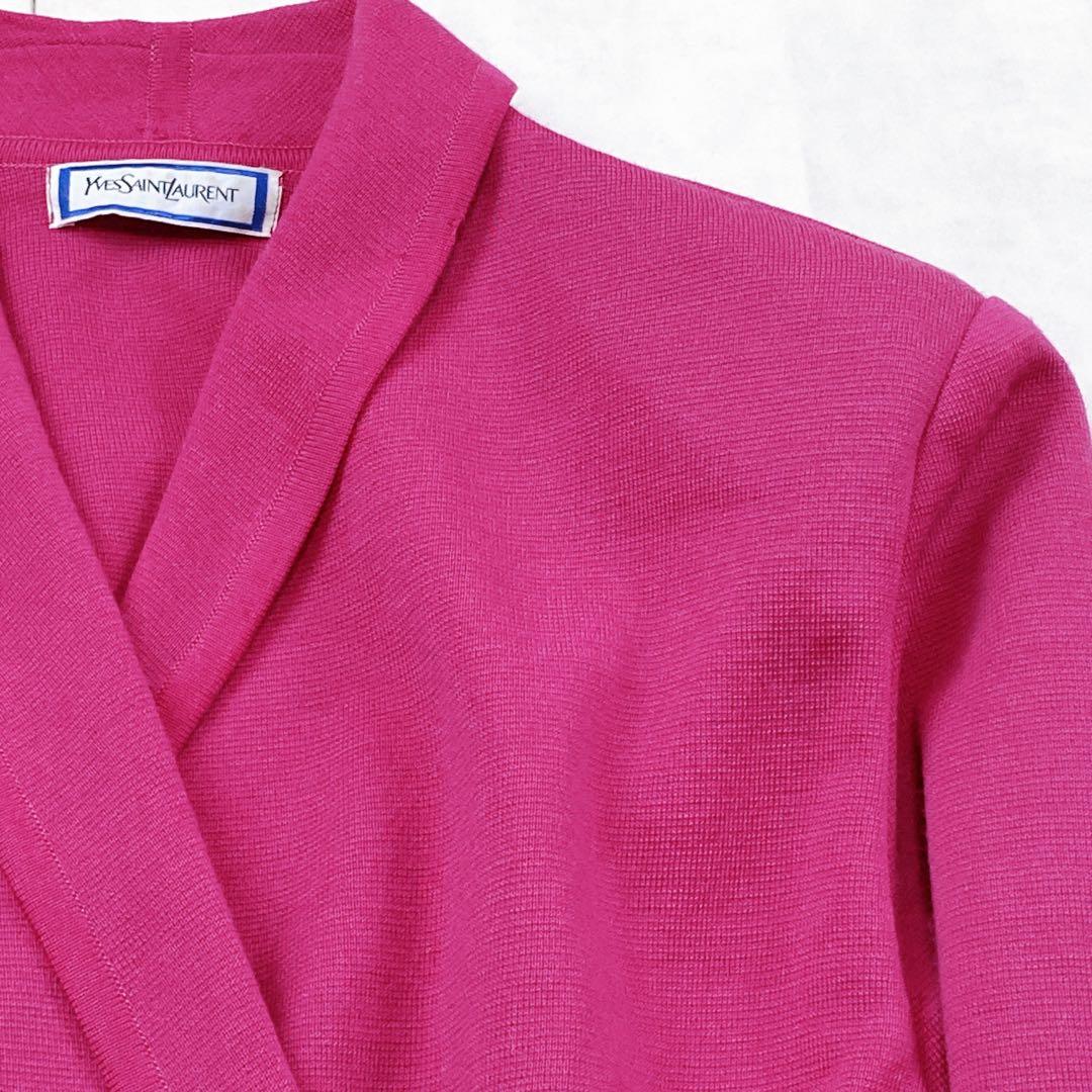イブサンローラン ニットジャケット 金ボタン ダブル カーディガン ピンク