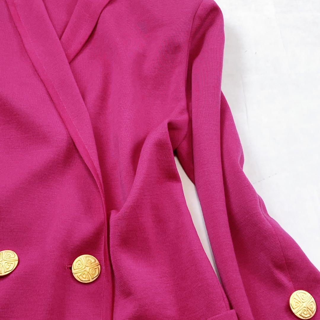 イブサンローラン ニットジャケット 金ボタン ダブル カーディガン ピンク