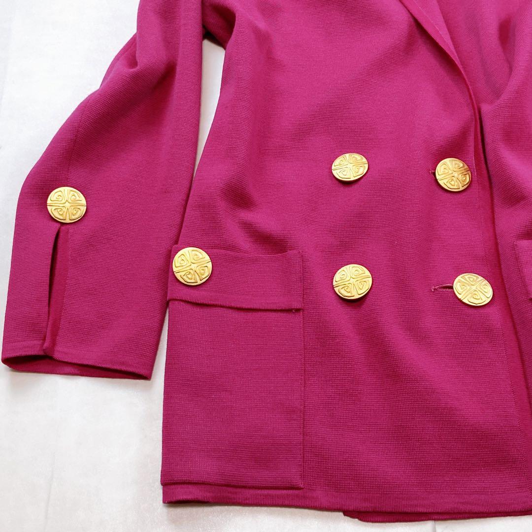イブサンローラン ニットジャケット 金ボタン ダブル カーディガン ピンク