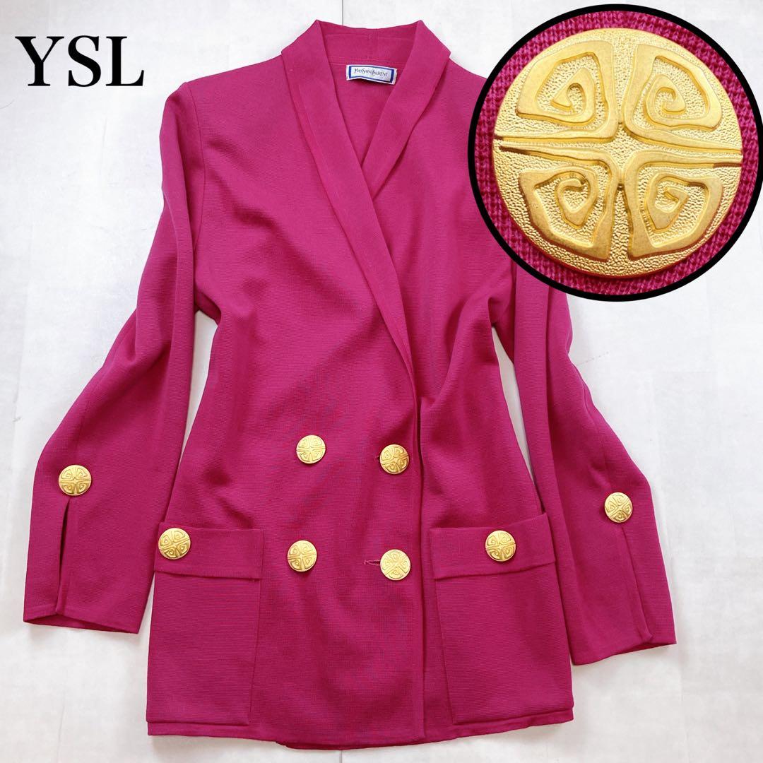 イブサンローラン ニットジャケット 金ボタン ダブル カーディガン ピンク