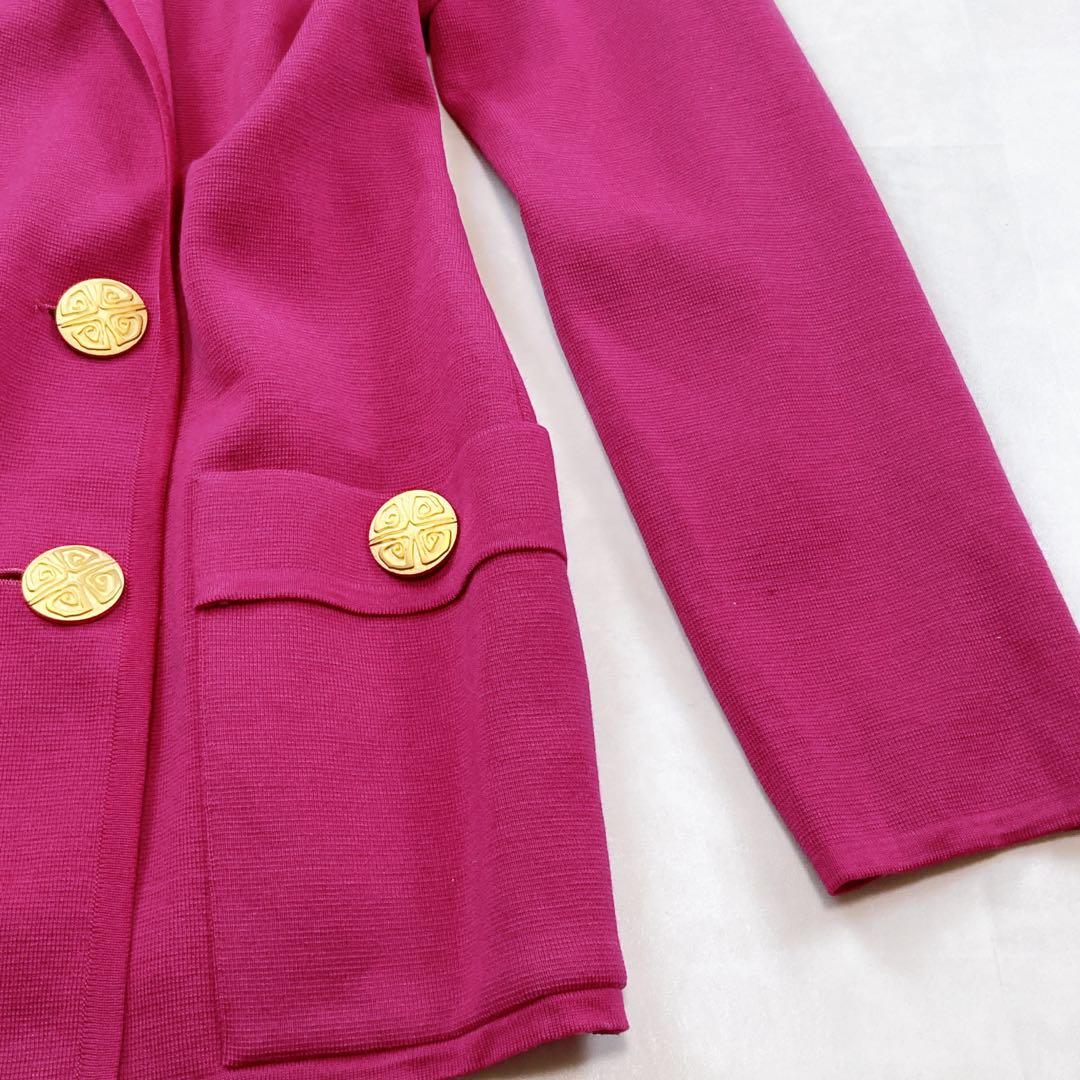 イブサンローラン ニットジャケット 金ボタン ダブル カーディガン ピンク