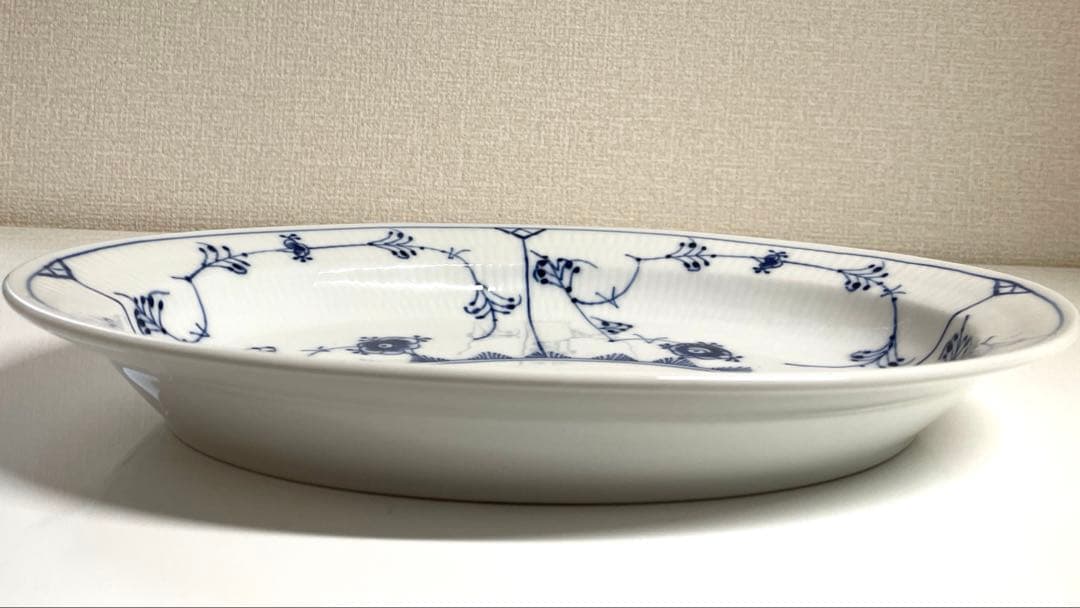 【美品】コペンハーゲン ブルーフルーテッド プレイン オーバルプレート33cm