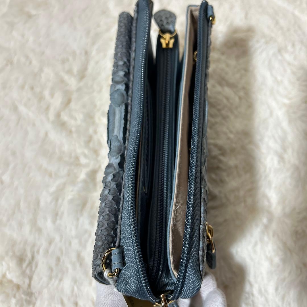 【PYTHONSKINGENUINE】高級素材パイソン　ショルダー 長財布