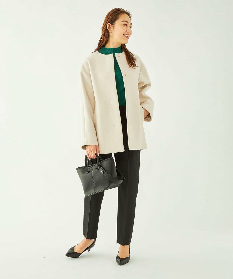 SENTDALE WOOL セントデールウール ノーカラー ミドル コート