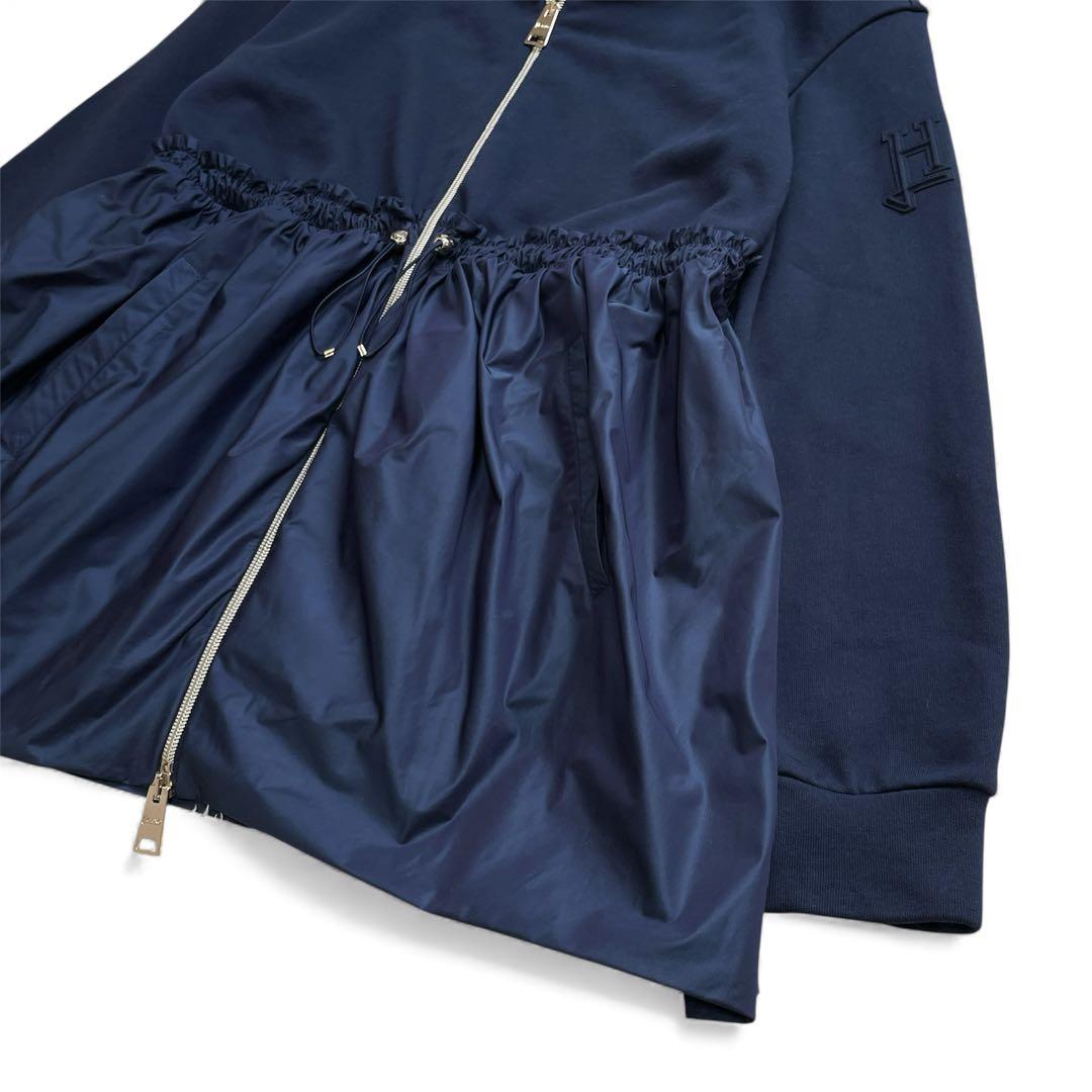 未使用級✨現行デザイン✨HERNO フーデットコート　異素材コンビ　ネイビー